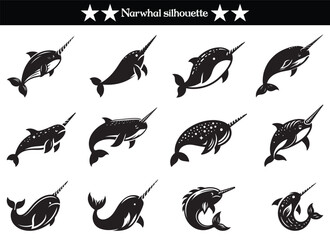 Obraz premium Narwhal silhouettes vector illustration 