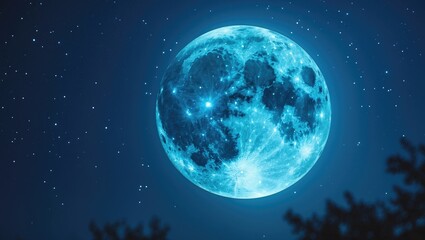 Obraz premium Complete blue moon with stars in the background