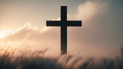 Easter Sunday theme: Silhouette of the cross against a blurred backdrop