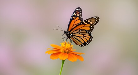 Naklejka premium Butterfly Blossom: Monarch on Orange Flower