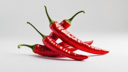 Dried red hot peppers on a white surface.