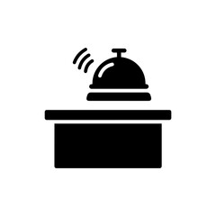 Black filled hotel bell icon ringing at front desk