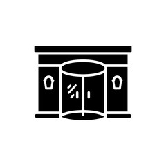 Black filled hotel entrance icon with revolving door