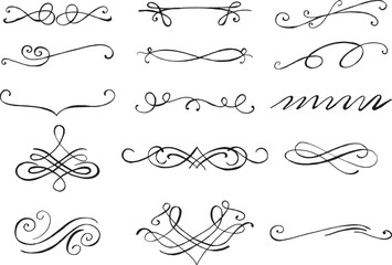 various hand drawn swirls and swirls, calligraphic design elements and page decoration, decorative elements of calligraphic design