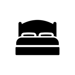 Simple Black Icon of a Hotel Room Bed with Pillows and Blanket