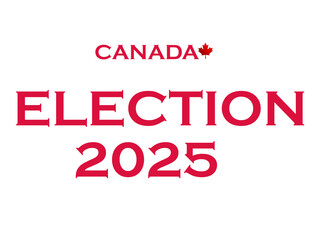 Elections Canada 2025 Voting with red maple leaf on white background.