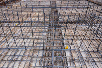 Close-up of Reinforced Steel Rebar in Concrete Structure