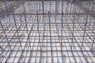 Close-up of Reinforced Steel Rebar in Concrete Structure