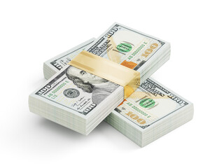 Money, dollars icon. Packs of 100 US dollar notes. United states currency isolated on opacity background