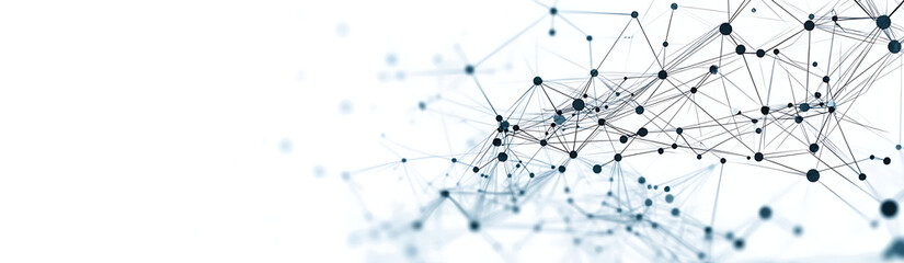 Abstract network of interconnected nodes and lines on white background