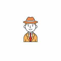 Detective with hat linear on white background