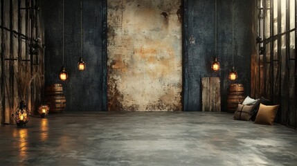Vintage lamps serve as a focal point in a stylish industrial space.
