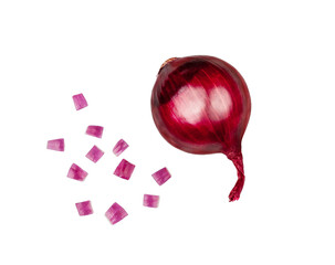 Red onion and slices isolated on a white background