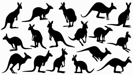 set of kangaroo silhouette vector on white background