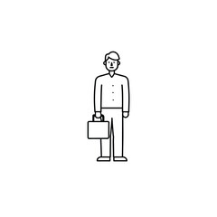 Man with briefcase, one line art on white background