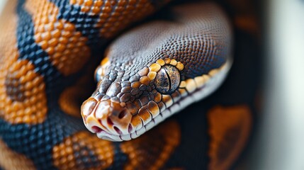 Fototapeta premium Close-up of a curled, patterned snake.