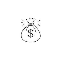 Money bag with dollar sign, one line art on white background