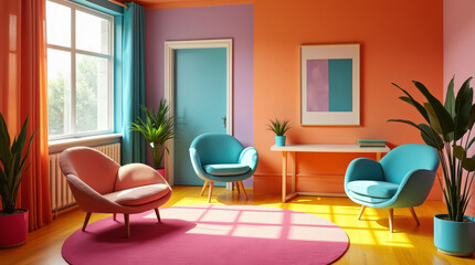Colorful living room interior in pop art style