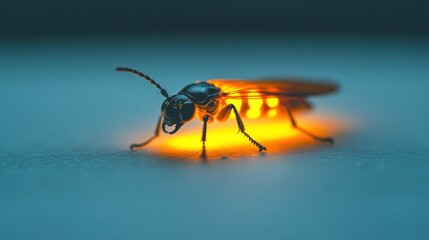 Naklejka premium A close-up of a firefly with glowing abdomen, placed on a white surface