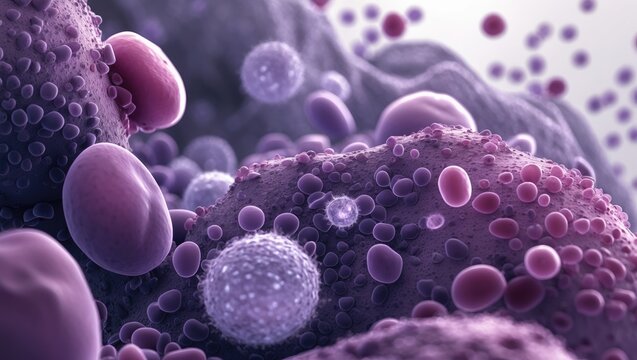 Leukemia, immature leukocytes, blast cells, and blood cells.