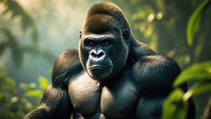 Fototapeta premium Male gorilla silverback looking into the camera