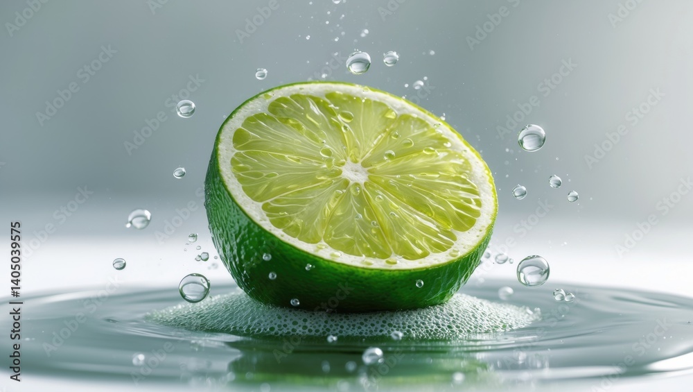 Aufkleber lime with bubbles in water set against a plain background