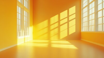 Obraz premium Bright and cheerful yellow studio space radiating warmth, ideal for summer-inspired presentations and creative projects with gentle light reflections
