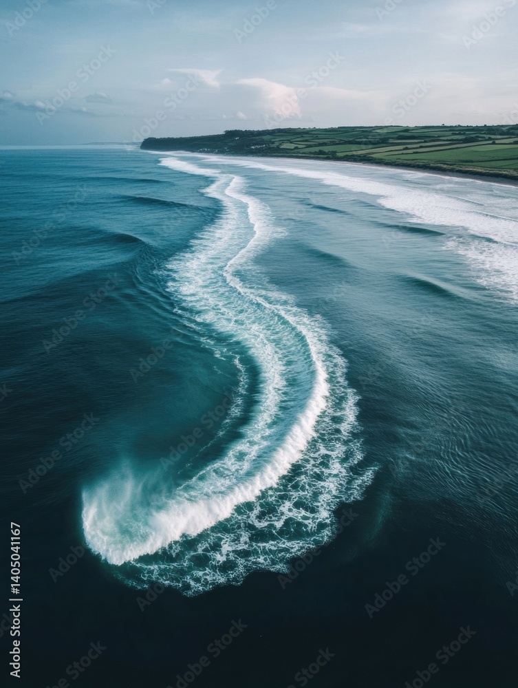 Aufkleber Ocean waves intertwine seamlessly to create a heartbeat line symbolizing the connection of life and water along a serene coastline