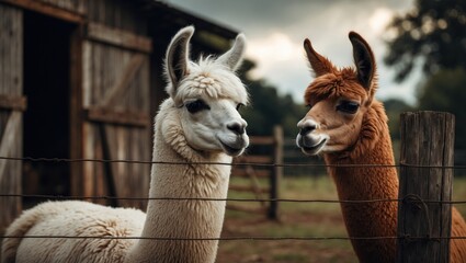 Obraz premium Focused View of Male and Female Alpaca