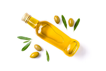 Organic olive oil on white background	