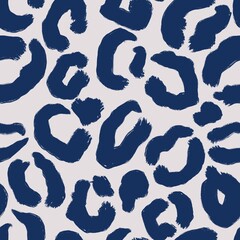 Hand drawn seamless pattern of blue beige leopard animal fabric print. Wild cheetah textile texture, abstract modern fur design, nature jungle jaguar background.