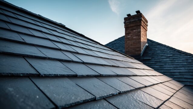 Close-up of a house rooftop adorned with shingles.