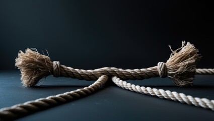 Worn-out rope, frayed at each end and severed in two. Symbolizes perilous stress or stressful circumstances.