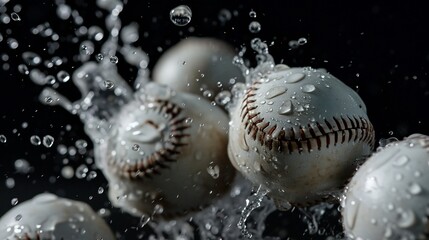 Baseball balls in mid-air, water splashes