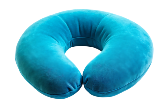 Plush Blue Travel Neck Pillow   isolated on white background.  Ergonomic Support for Ultimate Comfort .Blue Travel Neck Pillow  illustration on white