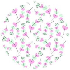 Freehand Heart shape branches on pink and green hearts Circular Springtime Background Template idea