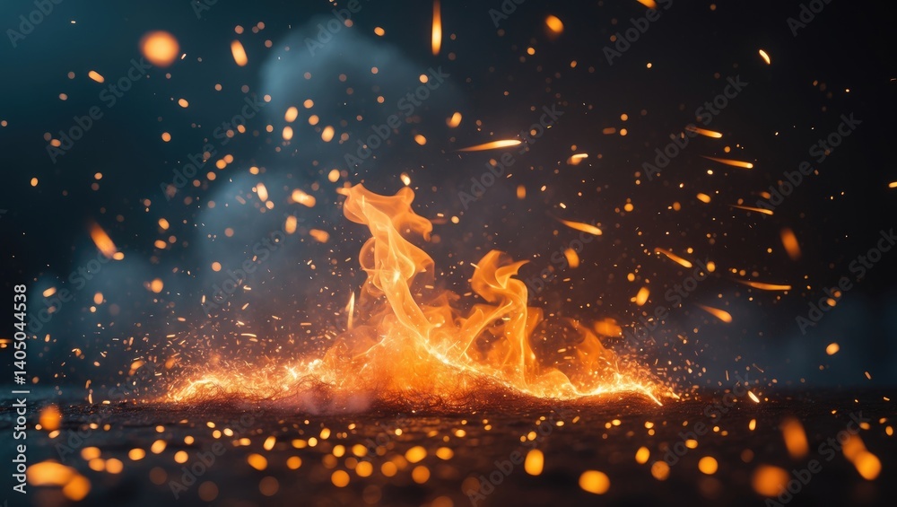 Aufkleber halloween spellcaster. fire embers and particles throughout the background. background of glowing fi