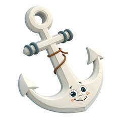 A cheerful cartoon anchor, happily secured with rope, symbolizes safe harbor and joyful adventures in a charming, playful 3D style.