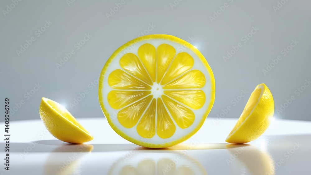 Aufkleber Lemon Slice, Isolated on Background with Clipping Path