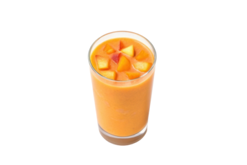Fresh fruit smoothie with vibrant colors and chopped fruits for a healthy drink option at breakfast or snack time