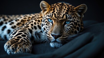 Obraz premium Zoo featuring Leopard Panthera pardus japonensis against a black backdrop