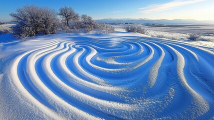 The swirling snow creates a mesmerizing winter scene.