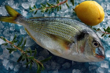 Whole dorada fish glistens on ice, chilled and ready for perfect preparation