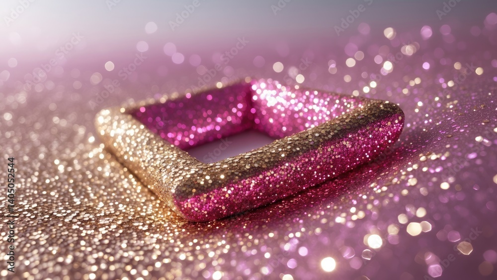 Poster magenta polarized pearl sequins with a sparkling glitter backdrop in a diamond shape