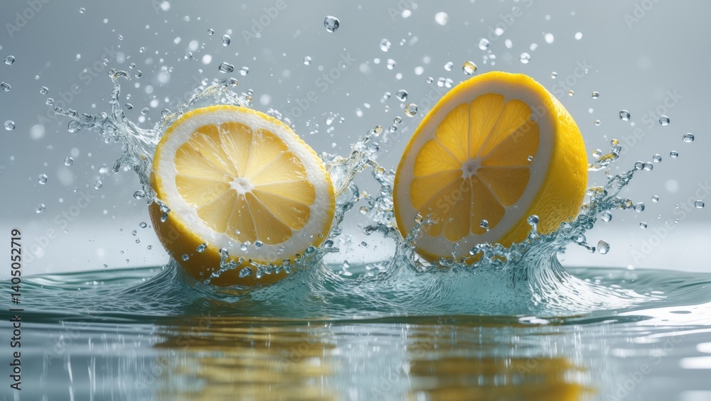 Poster Lemon splashed in water, creating a mess