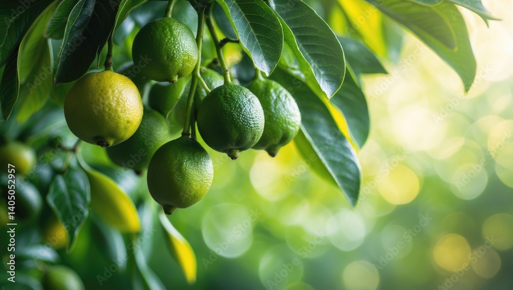 Aufkleber lime trees in the garden provide a great source of vitamin c. organic green lime citrus fruits hangi