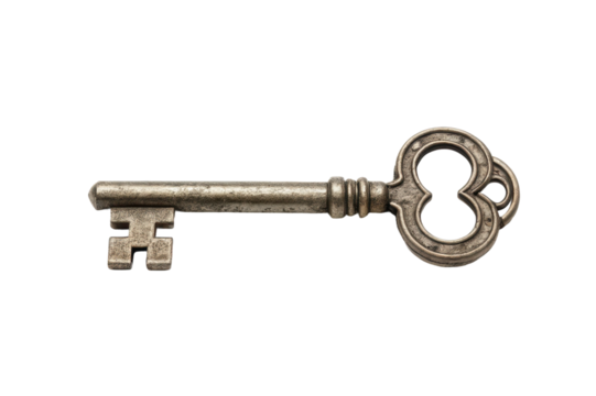 Vintage metal key with ornate design ideal for decor and crafts