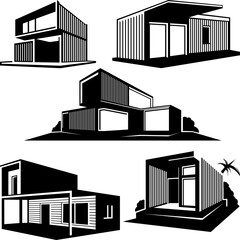 Fototapeta premium Set of container house silhouette designs 