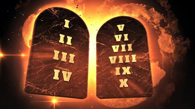 The 10 Ten Commandments stones of GOD with Fire Effects 4K