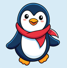 Obraz premium Cute Penguin Character Wearing A Red Scarf Winter Illustration Design